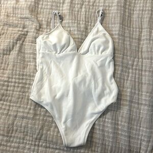 Texture V-Neck Back Tie Cheeky One Piece Swimsuit